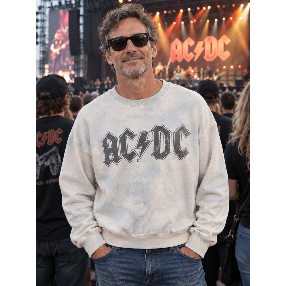 ACDC Graphic Sweatshirt Medium Blue White Tie Dye Band Logo Pullover 2020
